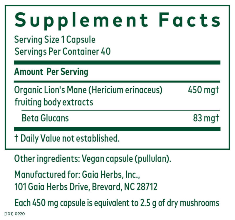 Gaia Lion’s Mane Mushroom  40 Ct. - Image 2